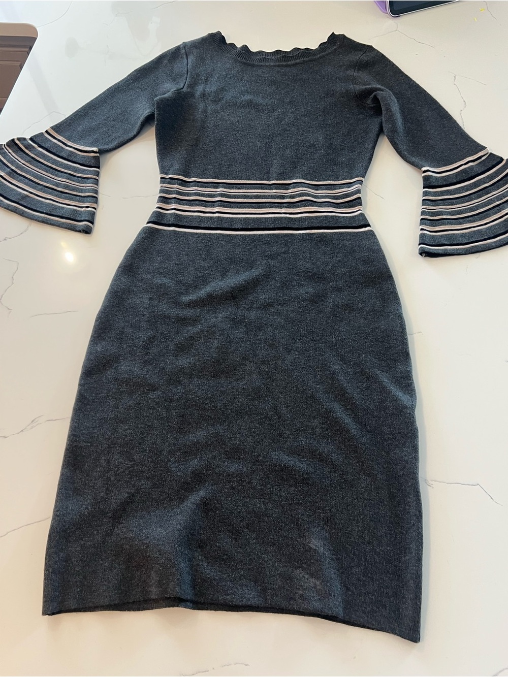 Danny & Nicole Charcoal Knit Dress with Cream and Light Pink Stripes